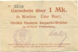 Waldenburg (heute: PL-Walbrzych) - Fürstlich Plessische Bergwerks-Direktion, Schloss Waldenburg - - 20.9.1914 - 1 Mark