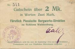 Waldenburg (heute: PL-Walbrzych) - Fürstlich Plessische Bergwerks-Direktion, Schloss Waldenburg - - 20.9.1914 - 2 Mark