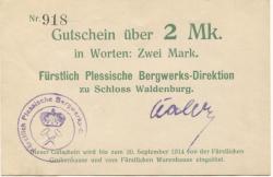 Waldenburg (heute: PL-Walbrzych) - Fürstlich Plessische Bergwerks-Direktion, Schloss Waldenburg - - 20.9.1914 - 2 Mark