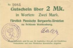 Waldenburg (heute: PL-Walbrzych) - Fürstlich Plessische Bergwerks-Direktion, Schloss Waldenburg - - 20.9.1914 - 2 Mark