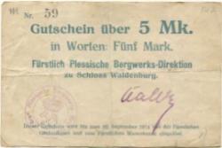 Waldenburg (heute: PL-Walbrzych) - Fürstlich Plessische Bergwerks-Direktion, Schloss Waldenburg - - 20.9.1914 - 5 Mark