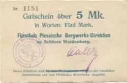 Waldenburg (heute: PL-Walbrzych) - Fürstlich Plessische Bergwerks-Direktion, Schloss Waldenburg - -- - 5 Mark