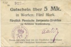 Waldenburg (heute: PL-Walbrzych) - Fürstlich Plessische Bergwerks-Direktion, Schloss Waldenburg - -- - 5 Mark