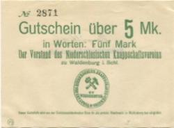 Waldenburg (heute: PL-Walbrzych) - Niederschlesischer Knappschaftsverein - -- - 5 Mark