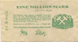 Waldenburg (heute: PL-Walbrzych) - Niederschlesisches Steinkohlensyndikat GmbH - 14.8.1923 - 15.10.1923 - 1 Million Mark