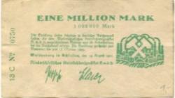 Waldenburg (heute: PL-Walbrzych) - Niederschlesisches Steinkohlensyndikat GmbH - 14.8.1923 - 15.10.1923 - 1 Million Mark 