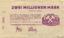 Waldenburg (heute: PL-Walbrzych) - Niederschlesisches Steinkohlensyndikat GmbH - 14.8.1923 - 15.10.1923 - 2 Millionen Mark