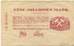 Waldenburg (heute: PL-Walbrzych) - Niederschlesisches Steinkohlensyndikat GmbH - 14.8.1923 - 15.10.1923 - 5 Millionen Mark