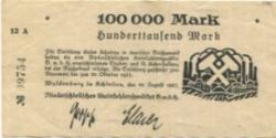 Waldenburg (heute: PL-Walbrzych) - Niederschlesisches Steinkohlensyndikat GmbH - 20.8.1923 - 20.10.1923 - 100000 Mark