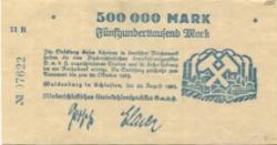 Waldenburg (heute: PL-Walbrzych) - Niederschlesisches Steinkohlensyndikat GmbH - 20.8.1923 - 20.10.1923 - 500000 Mark