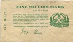 Waldenburg (heute: PL-Walbrzych) - Niederschlesisches Steinkohlensyndikat GmbH - 28.8.1923 - 28.10.1923 - 1 Million Mark