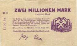 Waldenburg (heute: PL-Walbrzych) - Niederschlesisches Steinkohlensyndikat GmbH - 28.8.1923 - 28.10.1923 - 2 Millionen Mark