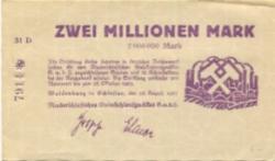 Waldenburg (heute: PL-Walbrzych) - Niederschlesisches Steinkohlensyndikat GmbH - 28.8.1923 - 28.10.1923 - 2 Millionen Mark