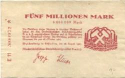 Waldenburg (heute: PL-Walbrzych) - Niederschlesisches Steinkohlensyndikat GmbH - 28.8.1923 - 28.10.1923 - 5 Millionen Mark
