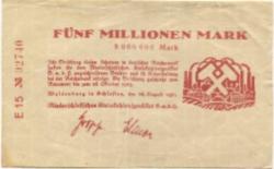 Waldenburg (heute: PL-Walbrzych) - Niederschlesisches Steinkohlensyndikat GmbH - 28.8.1923 - 28.10.1923 - 5 Millionen Mark