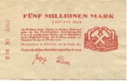 Waldenburg (heute: PL-Walbrzych) - Niederschlesisches Steinkohlensyndikat GmbH - 28.8.1923 - 28.10.1923 - 5 Millionen Mark