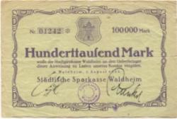 Waldheim - Städtische Sparkasse - 1.8.1923 - 100000 Mark