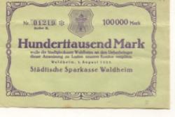Waldheim - Städtische Sparkasse - 1.8.1923 - 100000 Mark