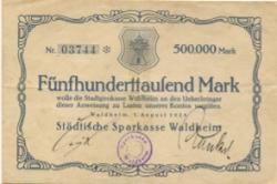 Waldheim - Städtische Sparkasse - 1.8.1923 - 500000 Mark 