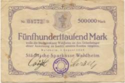 Waldheim - Städtische Sparkasse - 1.8.1923 - 500000 Mark