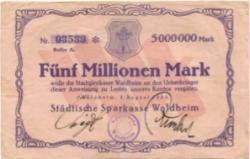 Waldheim - Städtische Sparkasse - 1.8.1923 - 5 Millionen Mark