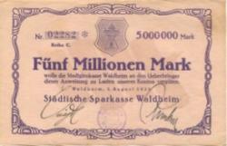 Waldheim - Städtische Sparkasse - 1.8.1923 - 5 Millionen Mark