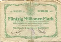 Waldheim - Städtische Sparkasse - 21.9.1923 - 50 Millionen Mark