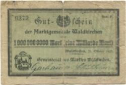 Waldkirchen - Marktgemeinde - 25.10.1923 - 1 Milliarde Mark