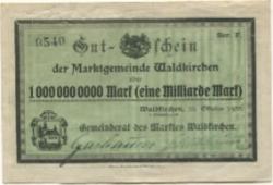 Waldkirchen - Marktgemeinde - 25.10.1923 - 1 Milliarde Mark