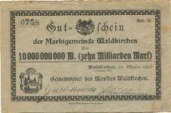 Waldkirchen - Marktgemeinde - 25.10.1923 - 10 Milliarden Mark
