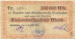 Waldsassen - Bezirks- und Stadtsparkasse - 8.8.1923 - 100000 Mark
