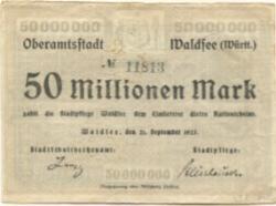 Waldsee (Bad) - Oberamtsstadt - 21.9.1923 - 50 Millionen Mark