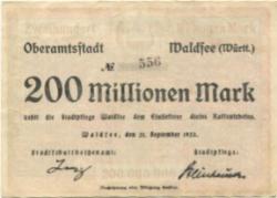 Waldsee (Bad) - Oberamtsstadt - 21.9.1923 - 200 Millionen Mark