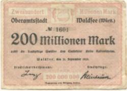 Waldsee (Bad) - Oberamtsstadt - 21.9.1923 - 200 Millionen Mark 