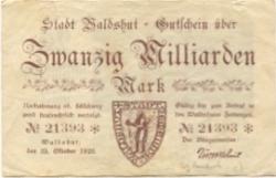 Waldshut - Stadt - 25.10.1923 - 20 Milliarden Mark