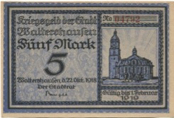 Waltershausen - Stadt - 22.10.1918 - 1.2.1919 - 5 Mark