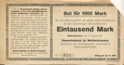 Waltershausen - Gewerbebank, Abteilung der Thürinigische Landesbank AG - 13.10.1922 - 1000 Mark