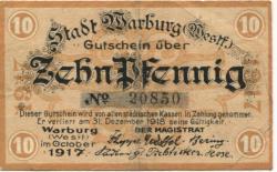 Warburg - Stadt - Oktober 1917 - 31.12.1918 - 10 Pfennig