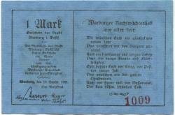 Warburg - Stadt - 19.9.1921 - 1 Mark 
