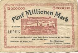 Warendorf - Stadt - 23.8.1923 - 1.10.1923 - 5 Millionen Mark 