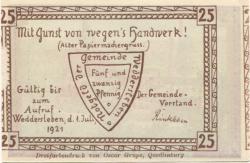 Weddersleben (heute: Thale) - Gemeinde - 1.7.1921 - 25 Pfennig 