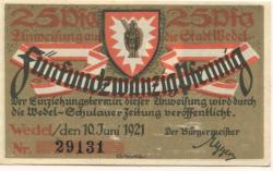 Wedel - Stadt - 10.6.1921 - 25 Pfennig 