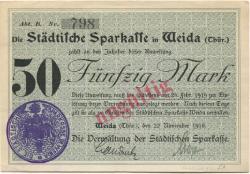 Weida - Städtische Sparkasse - 22.11.1918 - 28.2.1919 - 50 Mark