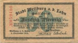 Weilburg - Stadt - 2.9.1918 - 50 Pfennig