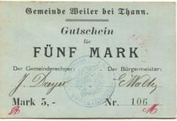 Weiler (heute: F-Willer sur Thur) - Gemeinde - -- - 5 Mark