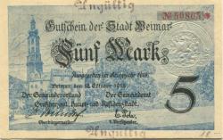 Weimar - Stadt - 10.10.1918 - 1.2.1919 - 5 Mark