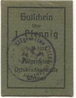Weimar - Allgemeine Ortskrankenkasse - Juni 1921 - 1 Pfennig