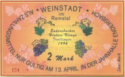 Weinstadt-Endersbach - Württembergischer Philatelistenverein, Sammlergruppe Weinstadt, Treffen Jahnhalle - 13.4.1996 - 2 DM