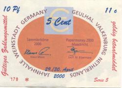 Weinstadt-Endersbach - Württembergischer Philatelistenverein, Sammlergruppe Weinstadt, Treffen Jahnhalle - 29./30.4.2000 - 5 Cent