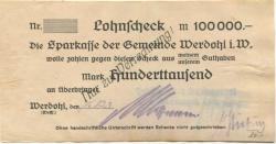 Werdohl - Schlesinger, Adolf, Werdohler Stanz- und Dampfhammerwerk - 16.8.1923 - 100000 Mark